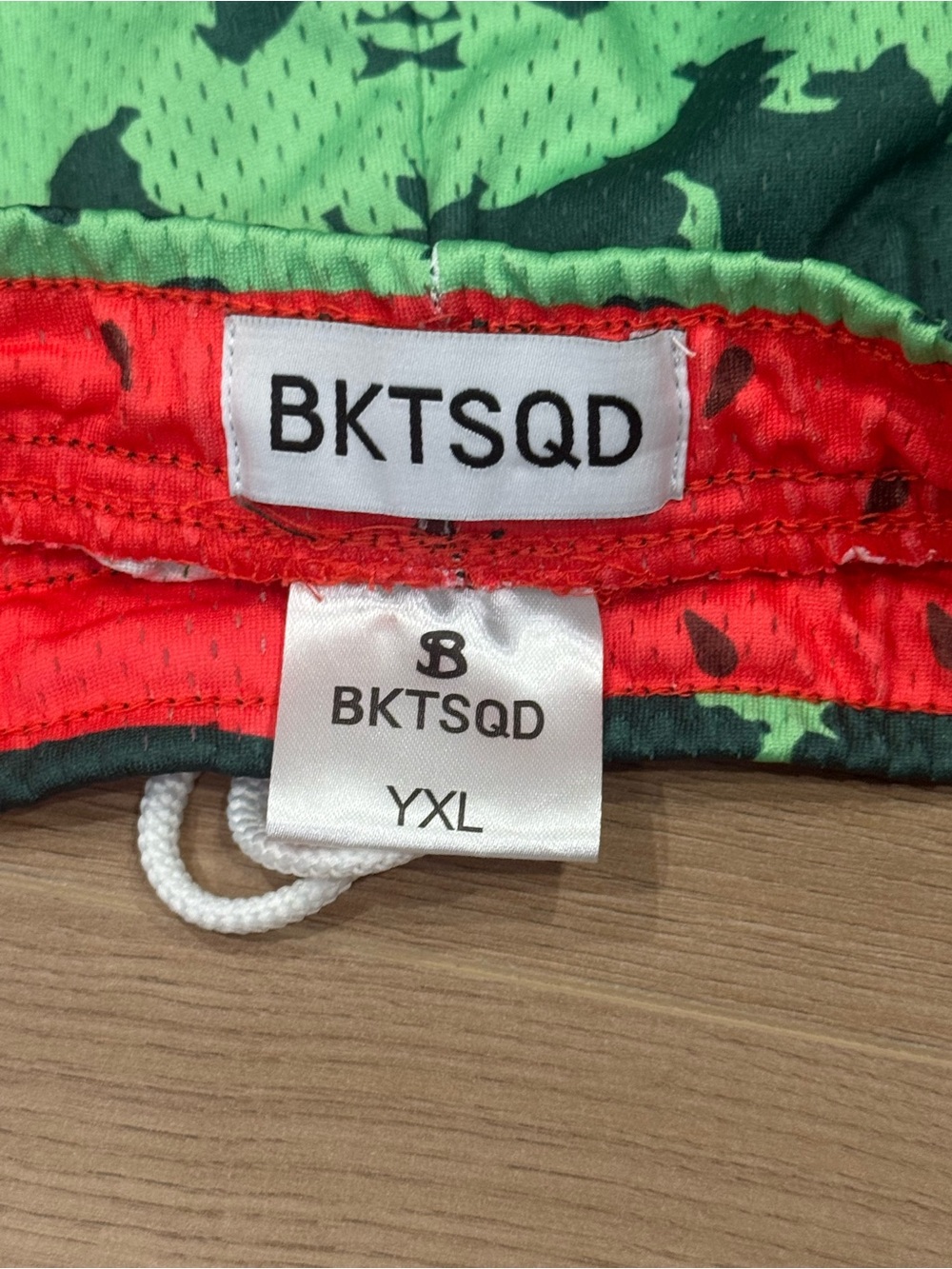 Bucket Squad! Kids Green Camo Athletic Shorts with Red 'B' Accent - Picture 5 of 5